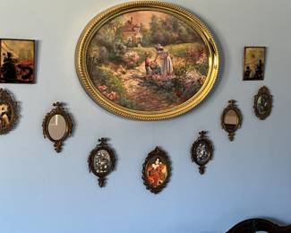 These tiny paintings are amazing.  Queen size Hepplewhite headboard