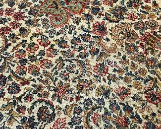 Fabulous room size rug in pink and green circa 1940