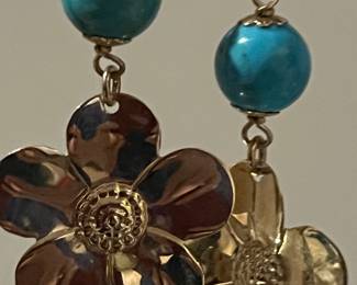14k gold flower turquoise earrings 