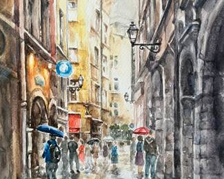 Paris street scene tourist oil on canvas