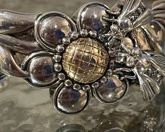 AMAZING Kieselstein Cord sterling and 18k large cuff with flowers and bees