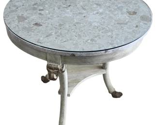 Round Side Table Glass Over Faux Marble