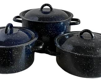Three Enamelware Stock Pots