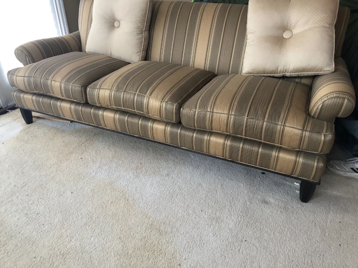 TAUPE & BLACK STRIPED SOFA BY BAKER FURNITURE