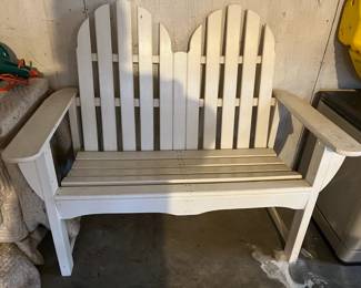 WHITE PLASTIC ADIRONDACK CHAIRS AND LOVE SEAT