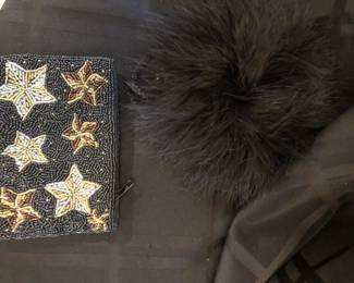 BEADED EVENING POUCH & FUR EVENING POUCH