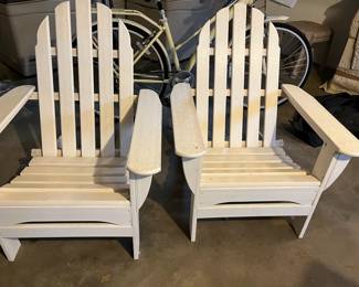 WHITE PLASTIC ADIRONDACK CHAIRS AND LOVE SEAT
