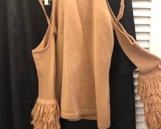 JONATHAN SIMKHAI OPEN SHOULDER SWEATER WITH FRINGE