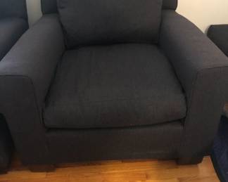 PAIR OF BLACK RALPH LAUREN CHAIRS WITH OTTOMANS