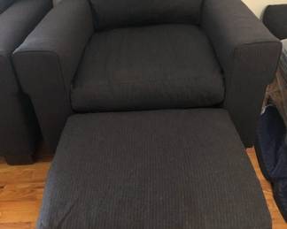 PAIR OF BLACK RALPH LAUREN CHAIRS WITH OTTOMANS