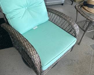 pair of patio swivel rockers with table. Not available till second part of sale in Aug. 