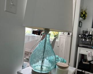 blue color glass lamps. we have 3 of these