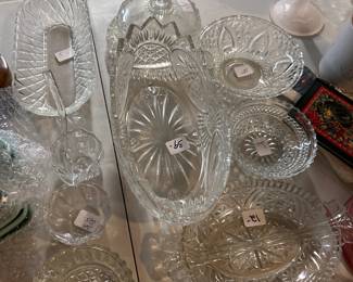 Lots of glass serving dishes 