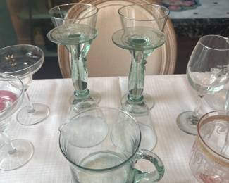 beautiful green hand blown heavy margarita glasses and picture