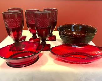 Set Of Ruby Red Footed Goblets