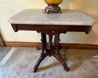 Antique side table with marble top