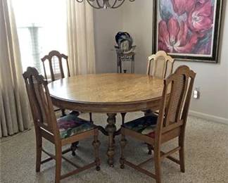 Vintage Tiger Oak Dining Table Set
