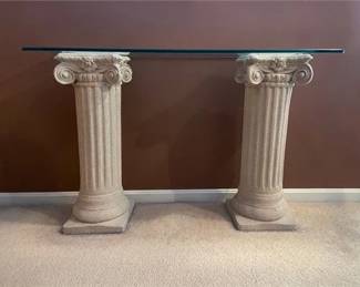 Glass Top Column Console Table