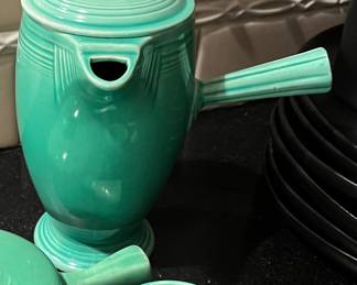 Vintage genuine Fiesta A.D. Demitasse Coffeepot in Original Green Glaze For Sale | Circa 1936-1942
One stick handle cup as well