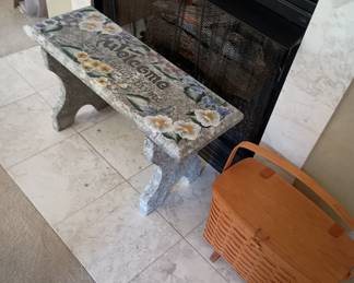 Hand painted bench and 
Longaberger basket