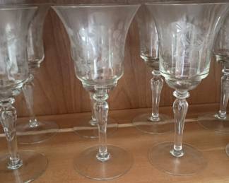 Vintage Elegant glassware goblets  with etched designs decor
