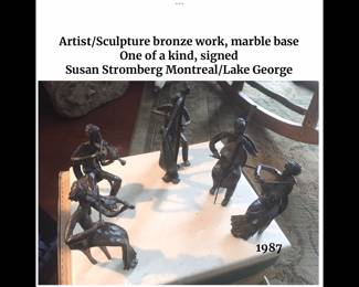 One of a kind sculpture 5 piece orchestra. Bronze. Artist is SUSAN STROMBERG, CANADA and part time LAKE GEORGE resident. Marble slab is Signed and dated