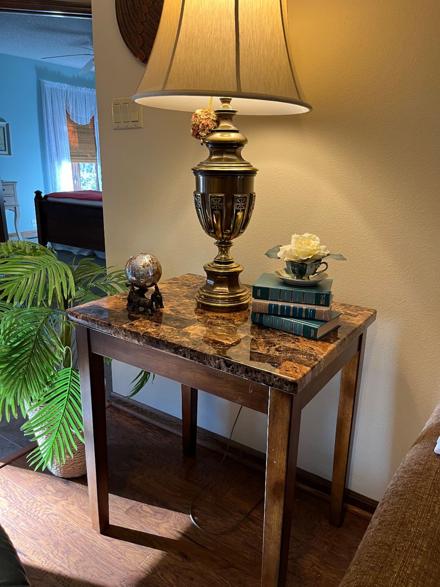 Side table 28” wide, 22” deep, 31” tall
Lamp -$50
Decor
Available for presale