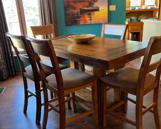 Dining set - $785
Table measurements- 62” wide
36” wide
36” tall
Available for presale
Also comes with two 12” leaves
Chairs are 44” tall x 18” wide. Seat is 24” from floor.