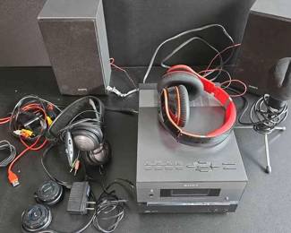 Sony Sound System With Speakers And Headphones and Microphone
