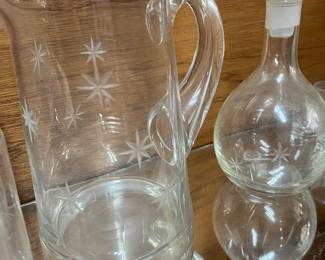 JUST UNPACKED!  EXTENSIVE COLLECTION OF ETCHED VINTAGE GLASSWARE - STARBURST