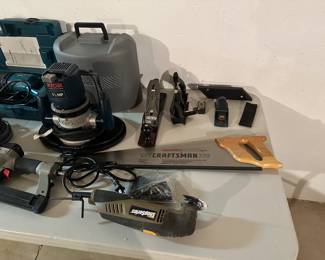 Tools - Router with case, nail gun, multi -tool, saw, planes