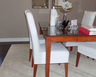 DINING TABLE AND 4 PARSONS CHAIRS