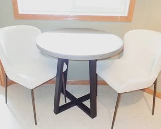 UPHOLSTERED CHAIRS AND ROUND TABBLE