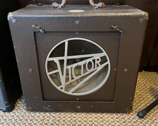 Vintage Victor Portable Speaker in original Art Deco brown case. 18.5w x 17h x 10d