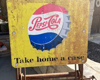 vintage Pepsi crate display cart / dolly with metal sign