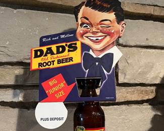 Vintage Dad’s Root Beer Cardboard Advertisement Promo Insert on Bottle. 14.5h overall