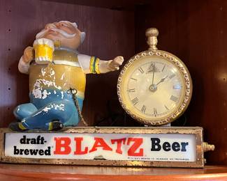 Blatz Beer Advertising sign and clock – see photos for condition – lights up but clock doesn’t appear to be running. 11w x 8.5h