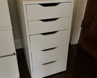 Ikea 5 drawer white storage cabinet– perfect for makeup, desk supplies, etc.
27.5h x 14.25w x 23d