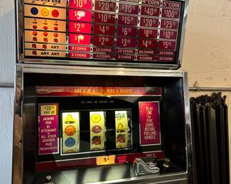 PRESALE AVAILABLE! Vintage Slot Machine by Seeburg Corp. of Delaware, Mftd 6/4/74 by Williams Electronics Division, Chicago,  Model 429 B Serial 10175 - 44h x 19.5d x 18.5w including pull arm - image is Harvey’s Inn Casino, Lake Tahoe where this machine originated 