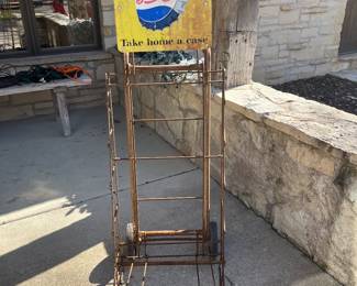 vintage Pepsi crate display cart / dolly with metal sign