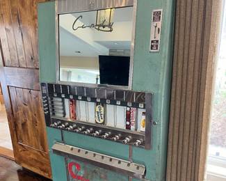 PRESALE AVAILABLE! 1950s original candy vending machine with key. Fully restored and working. 60h x 34w x 12.5d 