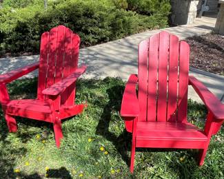 Pair red all weather Adirondack chairs