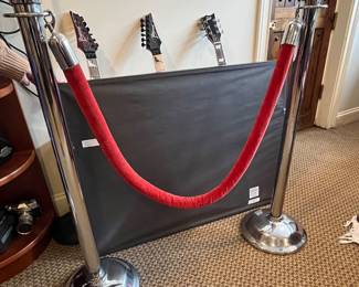 Authentic Theatre stanchions with red velvet rope. Very heavy. Fun for your home theater or special events. Extends to 58w.