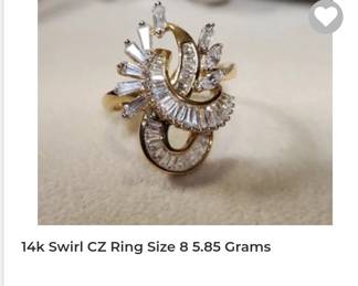 14k Yellow gold Cubiz zirconia swirl ring