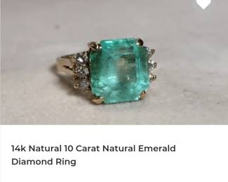 14k 10 carat emerald diamond ring