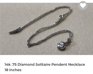 14k white gold .75 carat diamond pendent necklace G I1