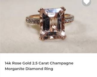 14k rose gold 2.5 carat champagne morganite diamond ring
