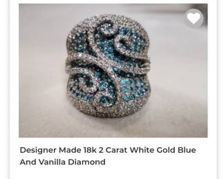 18k 2 carat natural vanilla and blue diamond ring designer made