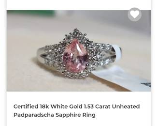 Rare 18k unheated padparadscha sapphire diamond ring