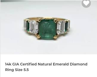 GIA Certified custom made 14k diamond emerald ring D/E VS1